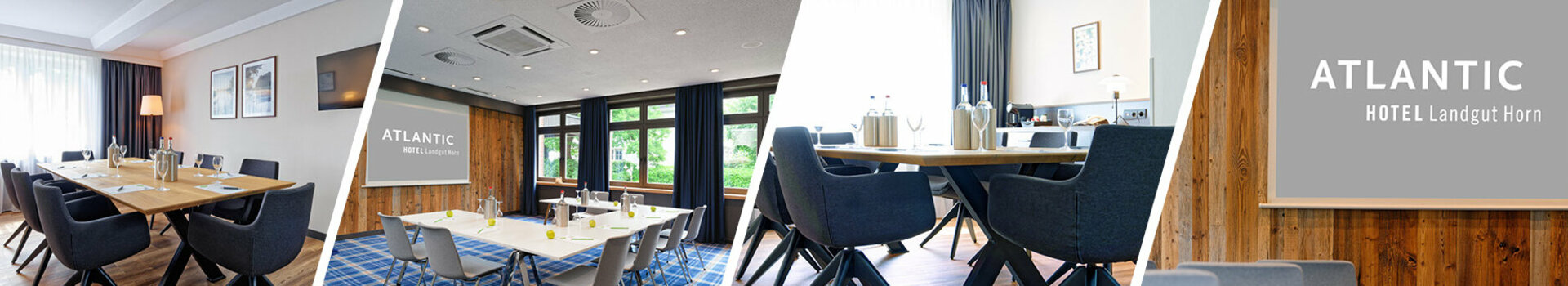 Tagungsspecial im ATLANTIC Hotel Landgut Horn Helle, moderne Konferenzräume im ATLANTIC Hotel Landgut Horn Bremen mit stilvoller Einrichtung und Holzakzenten.