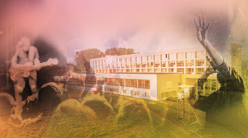 Konzerte am ATLANTIC Hotel Galopprennbahn Ein Konzertpublikum mit Effekten eingefügt über dem ATLANTIC Hotel Galopprennbahn