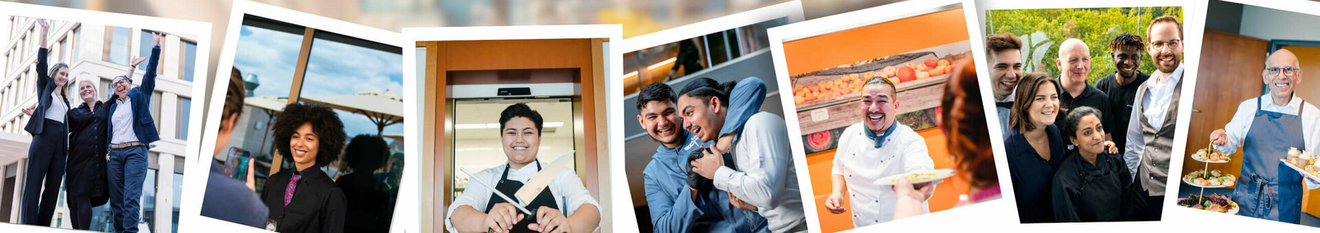 Hotel team celebrates with confetti, including smiling employees in various roles, showing team spirit and joy.